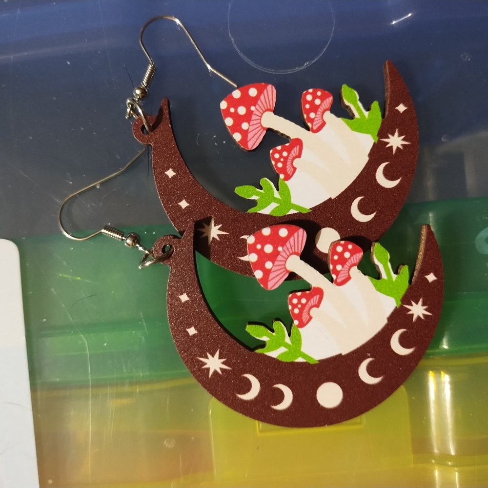 *Whimsical Mushroom Moon Earrings